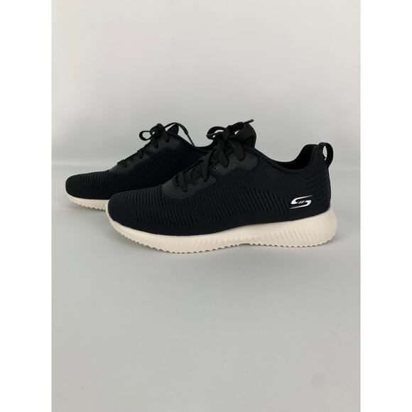 Skechers Bobs Sport Squad Tough Talk Lace Up Sneaker Shoe Womens 8 Medium Black - Picture 1 of 10